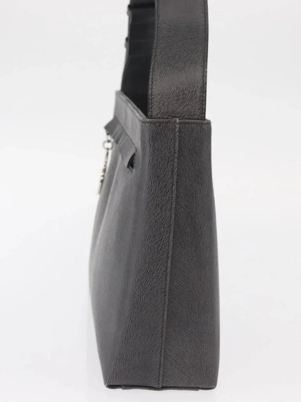 Salvatore Ferragamo Gancini Shoulder Bag Leather Gray Silver Auth hk3307